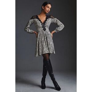 Anthropologie Black & White Lacy V-Neck Mini Dress